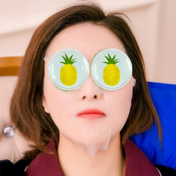 Ananas Desenli Soğuk Sıcak Jel Göz Maskesi Buz Rahatlatıcı Kozmetik Yüz Yogası 2'li Maske - 1