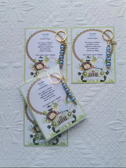 32 Adet İsme Özel Tasarım Mavi Anahtarlık Hastane Yeni Doğan 40 Mevlidi Dağıtmalık Hediyelik - Resim 4