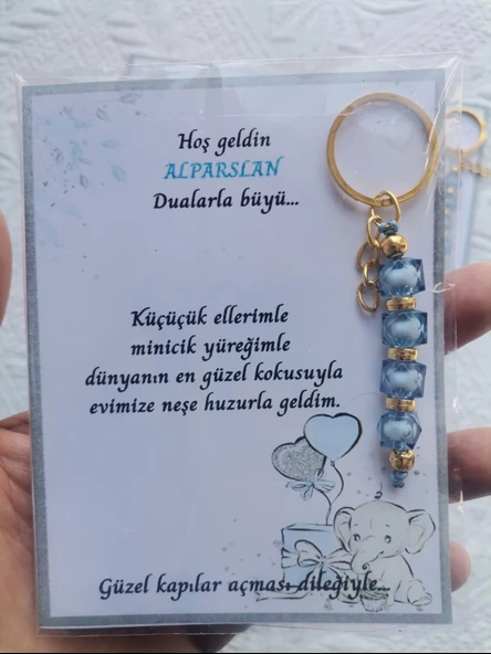 32 Adet İsme Özel Tasarım Mavi Anahtarlık Hastane Yeni Doğan 40 Mevlidi Dağıtmalık Hediyelik - Resim 6
