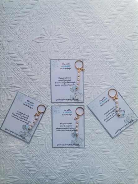 52 Adet İsme Özel Tasarım Beyaz Anahtarlık Hastane Yeni Doğan 40 Mevlidi Dağıtmalık Hediyelik - Resim 4