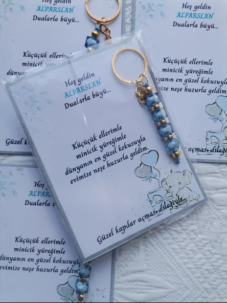 32 Adet İsme Özel Tasarım Mavi Anahtarlık Hastane Yeni Doğan 40 Mevlidi Dağıtmalık Hediyelik - Resim 4
