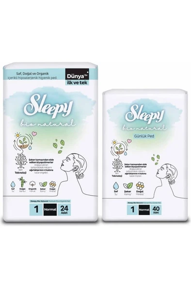 Sleepy Bio Natural Premium Plus Hijyenik Ped Normal 24'lü + Günlük Ped Normal 40'lı - Resim 3