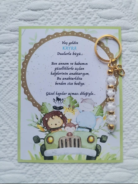 52 Adet İsme Özel Tasarım Beyaz Anahtarlık Hastane Yeni Doğan 40 Mevlidi Dağıtmalık Hediyelik ürün görseli