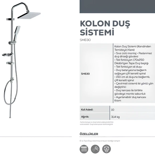 Creavit SH630 Tepe Duş Sistemi ve Liva Banyo Bataryası LV2500 - 4