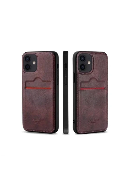 Iphone 12 Pro Max Uyumlu Kartlıklı Lüx Deri Kılıf Bordo ürün görseli 1