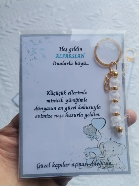 52 Adet İsme Özel Tasarım Beyaz Anahtarlık Hastane Yeni Doğan 40 Mevlidi Dağıtmalık Hediyelik - Resim 5