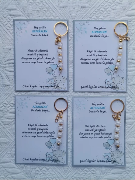 52 Adet İsme Özel Tasarım Beyaz Anahtarlık Hastane Yeni Doğan 40 Mevlidi Dağıtmalık Hediyelik - Resim 3