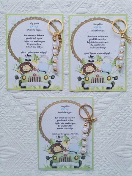 100 Adet İsme Özel Tasarım Beyaz Anahtarlık Hastane Yeni Doğan 40 Mevlidi Dağıtmalık Hediyelik - Resim 2