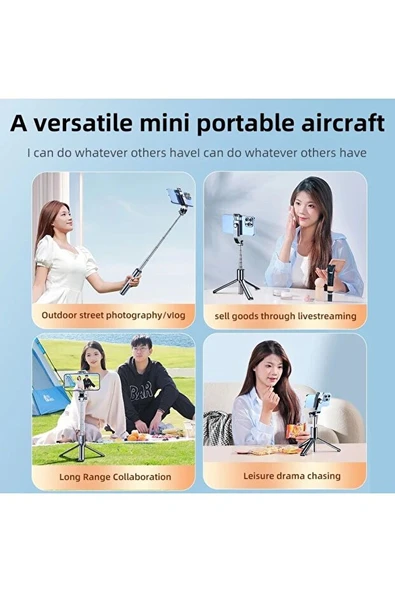 Bluetooth Kumandalı Tripodlu Selfie Çubuğu  100 cm Uzunluk, Katlanabilir ve Taşınabilir - 6