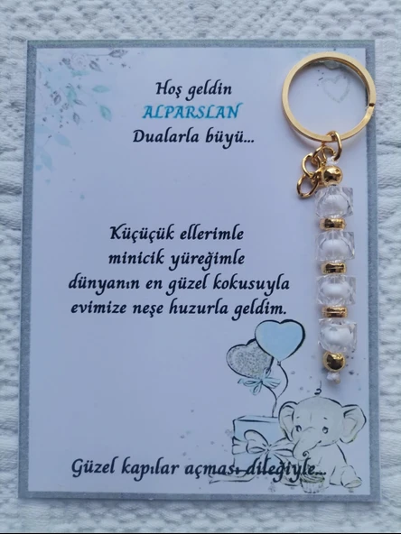 52 Adet İsme Özel Tasarım Beyaz Anahtarlık Hastane Yeni Doğan 40 Mevlidi Dağıtmalık Hediyelik ürün görseli