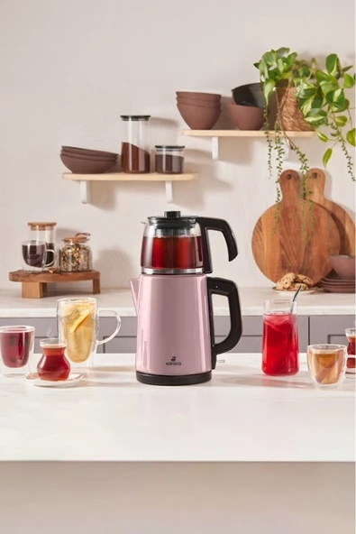 Tea Glass 2 In 1 Çelik Çay Makinesi Ve Kettle Cosmic Lilac - Resim 8