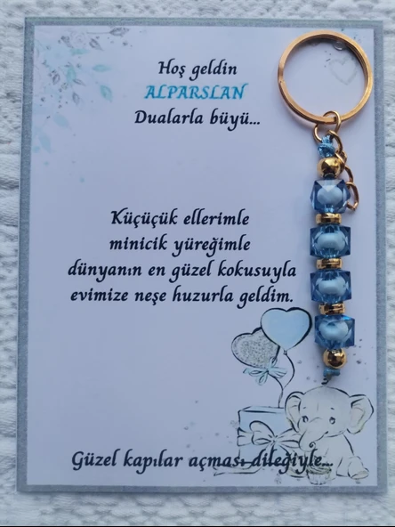 100 Adet İsme Özel Tasarım Mavi Anahtarlık Hastane Yeni Doğan 40 Mevlidi Dağıtmalık Hediyelik ürün görseli