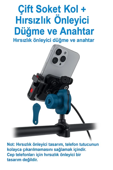 Titreşim Engelleyici Motosiklet Telefon Tutucu  360 C  Döner Başlık, Hızlı Kilit Sistemli - 8