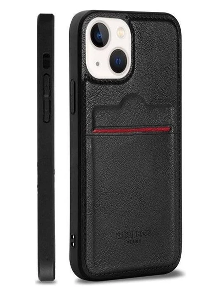 Apple iPhone 15 Kartlıklı Lüx Deri Kılıf Siyah ürün görseli 1