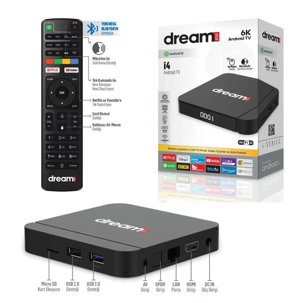 Dreamstar İ4 6k Tv Box 4+32gb Wifi Android 12 Ses Komutlu Akıllı Kumanda