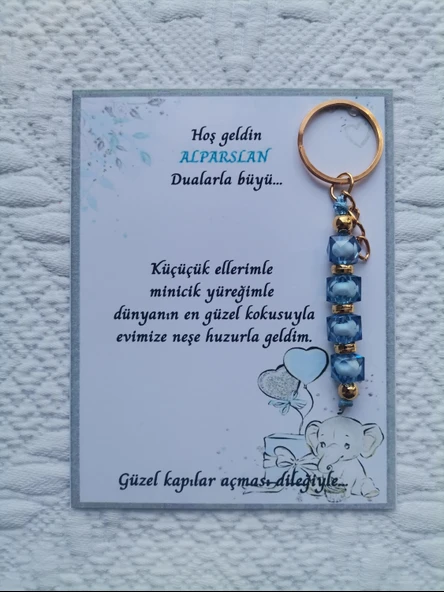 52 Adet İsme Özel Tasarım Mavi Anahtarlık Hastane Yeni Doğan 40 Mevlidi Dağıtmalık Hediyelik - Resim 5
