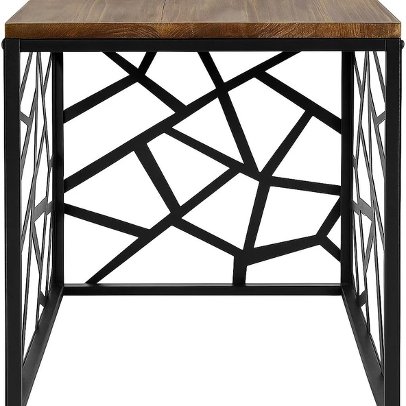 Modern Çok Amaçlı Siyah Metal Ayak 2'lİ Doğal Ahşap Zigon Sehpa - 4