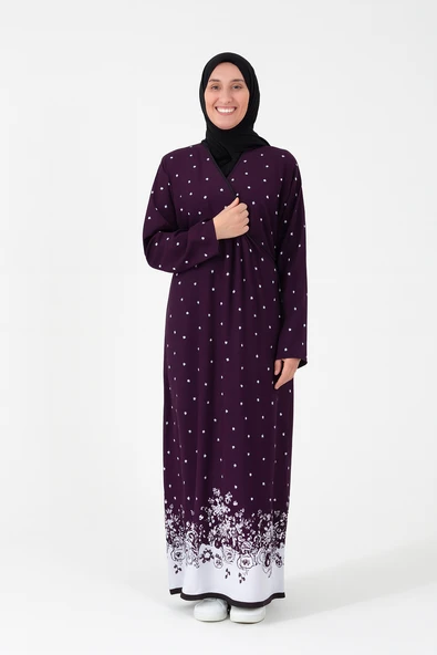 Noktalı Çiçek Desen Kruvaze Namaz Elbisesi – %100 Viskon, Yandan Bağlamalı, Rahat Kalıp 36-46 Beden - 4