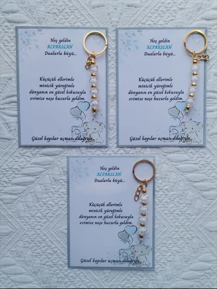 52 Adet İsme Özel Tasarım Beyaz Anahtarlık Hastane Yeni Doğan 40 Mevlidi Dağıtmalık Hediyelik - Resim 2