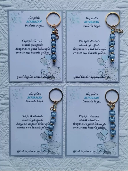 72 Adet İsme Özel Tasarım Mavi Anahtarlık Hastane Yeni Doğan 40 Mevlidi Dağıtmalık Hediyelik - 3