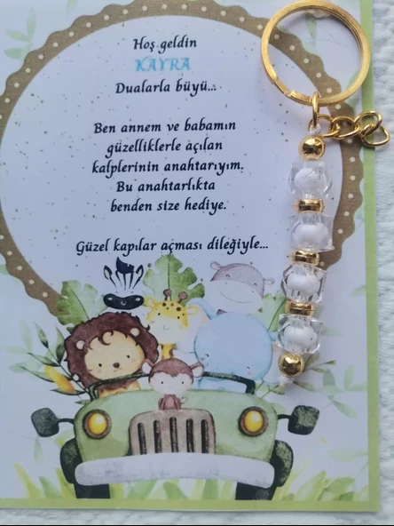 100 Adet İsme Özel Tasarım Beyaz Anahtarlık Hastane Yeni Doğan 40 Mevlidi Dağıtmalık Hediyelik - Resim 7