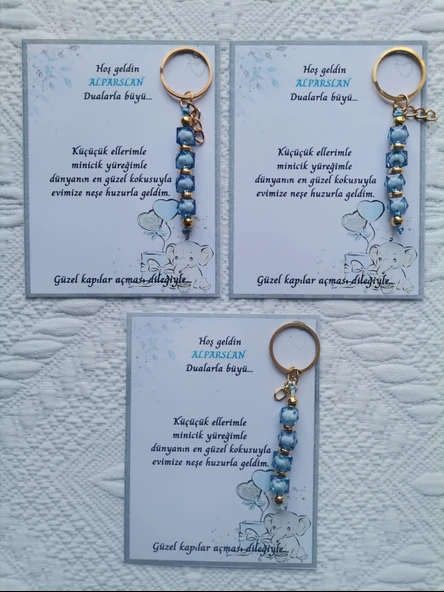 52 Adet İsme Özel Tasarım Mavi Anahtarlık Hastane Yeni Doğan 40 Mevlidi Dağıtmalık Hediyelik - Resim 2