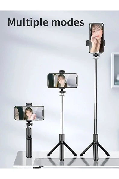 Bluetooth Kumandalı Tripodlu Selfie Çubuğu  100 cm Uzunluk, Katlanabilir ve Taşınabilir - 2