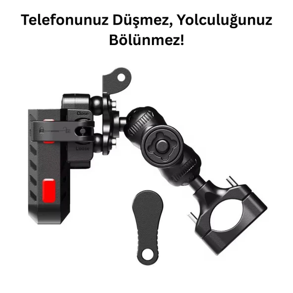 Titreşim Engelleyici Motosiklet Telefon Tutucu  360 C  Döner Başlık, Hızlı Kilit Sistemli - 3