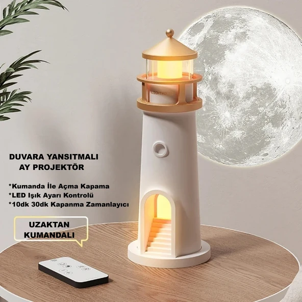 HyMark Deniz Feneri Projektör Ay LED Gece Lambası Kumandalı Kısılabilir Zamanlama - 3