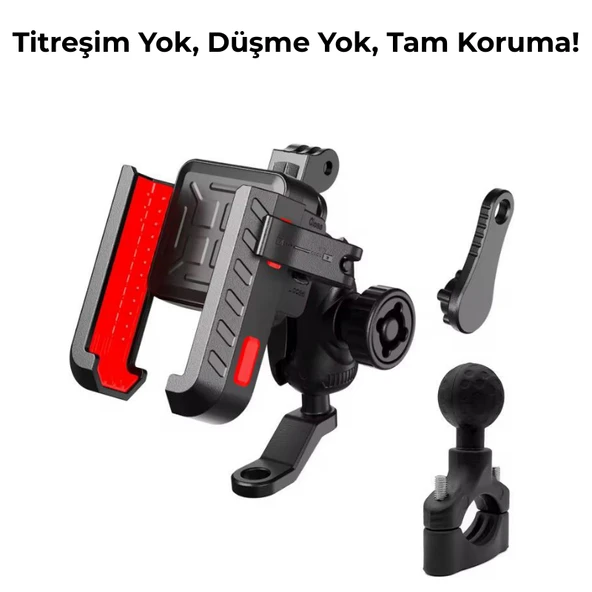 Titreşim Engelleyici Motosiklet Telefon Tutucu 360 C Döner Başlık, Hızlı Kilit Sistemli - 5