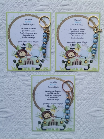 100 Adet İsme Özel Tasarım Mavi Anahtarlık Hastane Yeni Doğan 40 Mevlidi Dağıtmalık Hediyelik - Resim 2