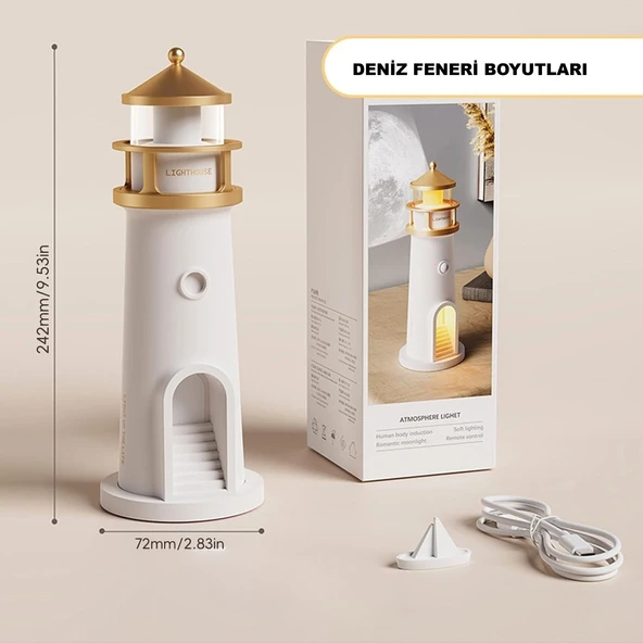 HyMark Deniz Feneri Projektör Ay LED Gece Lambası Kumandalı Kısılabilir Zamanlama - Resim 6