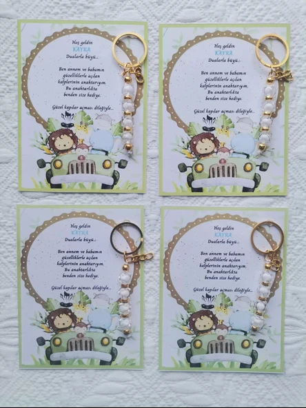 52 Adet İsme Özel Tasarım Beyaz Anahtarlık Hastane Yeni Doğan 40 Mevlidi Dağıtmalık Hediyelik - Resim 3