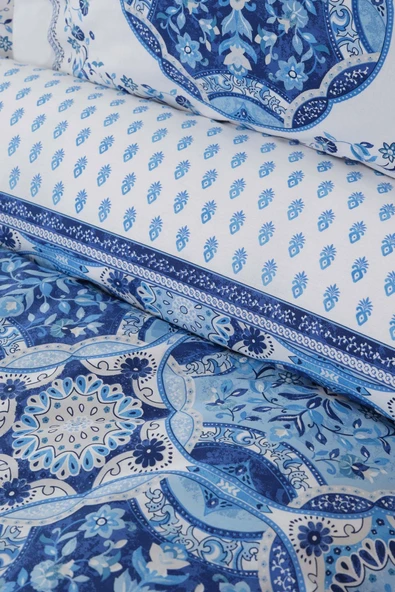 Idella Mavi %100 Pamuk Çift Kişilik Nevresim Takımı - Resim 5