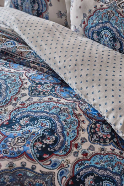 Karaca Home Maisha Mavi Çift Kişilik %100 Pamuk Nevresim Takımı - Resim 12