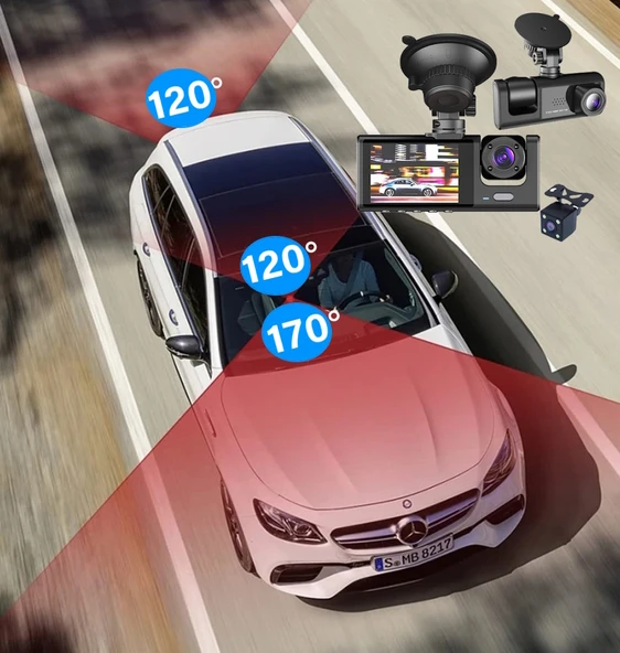 Ventus Mpia CC33 1080P Full Hd Araç içi Kamera Ön Arka ve İç Kayıt 3 Kamera Gece Görüşlü G Sensör Geniş Açı - 6