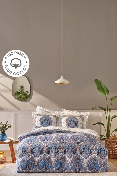 Karaca Home Maisha Mavi Çift Kişilik %100 Pamuk Nevresim Takımı - Resim 8