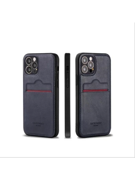 Iphone 12 Pro Max Uyumlu Kartlıklı Lüx Deri Kılıf Lacivert ürün görseli 1
