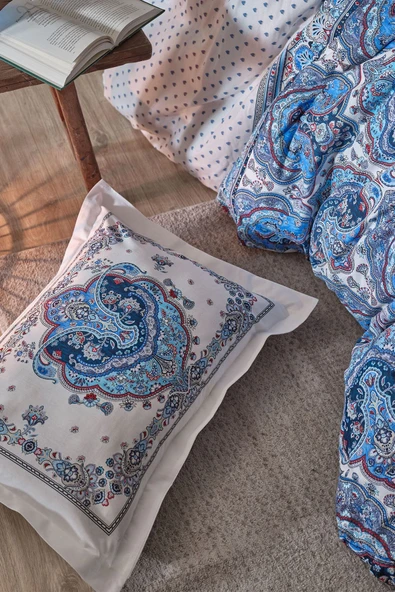 Karaca Home Maisha Mavi Çift Kişilik %100 Pamuk Nevresim Takımı - Resim 4