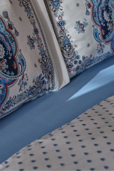 Karaca Home Maisha Mavi Çift Kişilik %100 Pamuk Nevresim Takımı - Resim 9