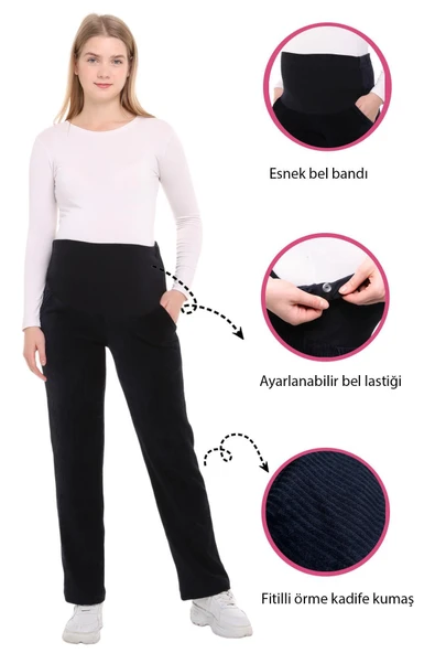 Myra8511 Beli Ayarlanabilir Kışlık Kadife Hamile Pantolonu Lacivert ürün görseli 1