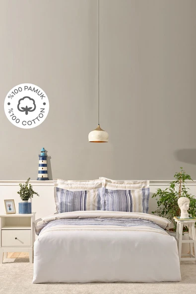 Karaca Home Nolan Mavi Çift Kişilik %100 Pamuk Saten Nevresim Takımı - Resim 7