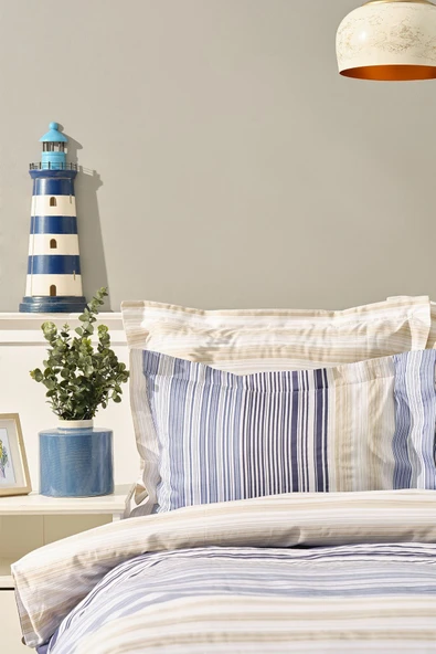 Karaca Home Nolan Mavi Çift Kişilik %100 Pamuk Saten Nevresim Takımı - Resim 3