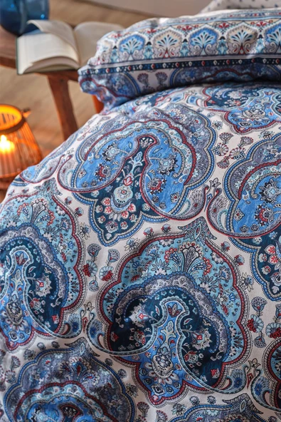 Karaca Home Maisha Mavi Çift Kişilik %100 Pamuk Nevresim Takımı - Resim 5