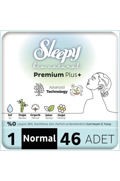 Sleepy Bio Natural Premium Plus Hijyenik Ped Mega Paket Normal 46 Adet ürün görseli