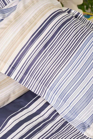 Karaca Home Nolan Mavi Çift Kişilik %100 Pamuk Saten Nevresim Takımı - Resim 11