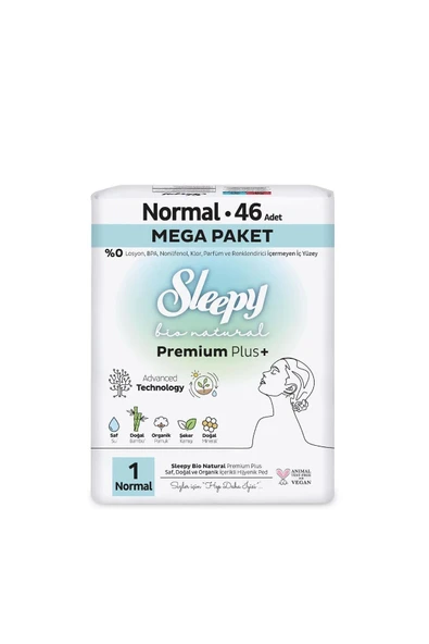 Sleepy Bio Natural Premium Plus Hijyenik Ped Mega Paket Normal 46 Adet - Resim 2