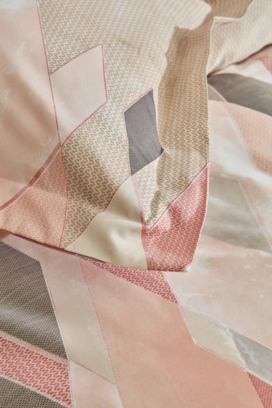 Lauro Çift Kişilik %100 Pamuk Saten Nevresim Takımı Pudra - Resim 10