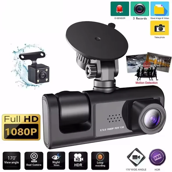 Ventus Mpia CC33 1080P Full Hd Araç içi Kamera Ön Arka ve İç Kayıt 3 Kamera Gece Görüşlü G Sensör Geniş Açı - 3