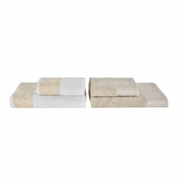 Karaca Home Edna 4 Parça Banyo/Baş Havlusu Hamam Seti Offwhite Bej - Resim 4